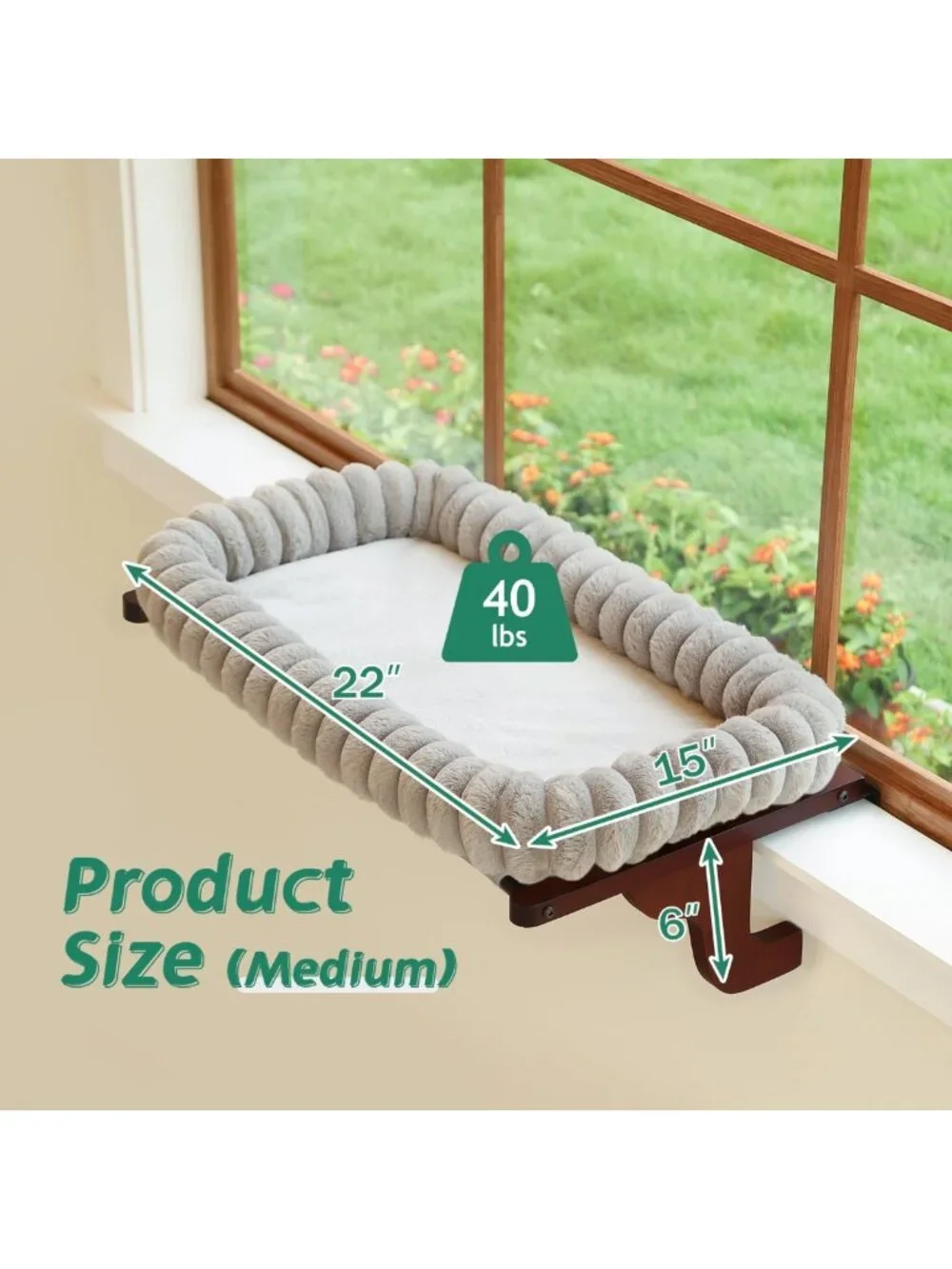 Cozy Cat Window Perch with Bolster - Orthopedic Hammock & Solid Frame, Medium